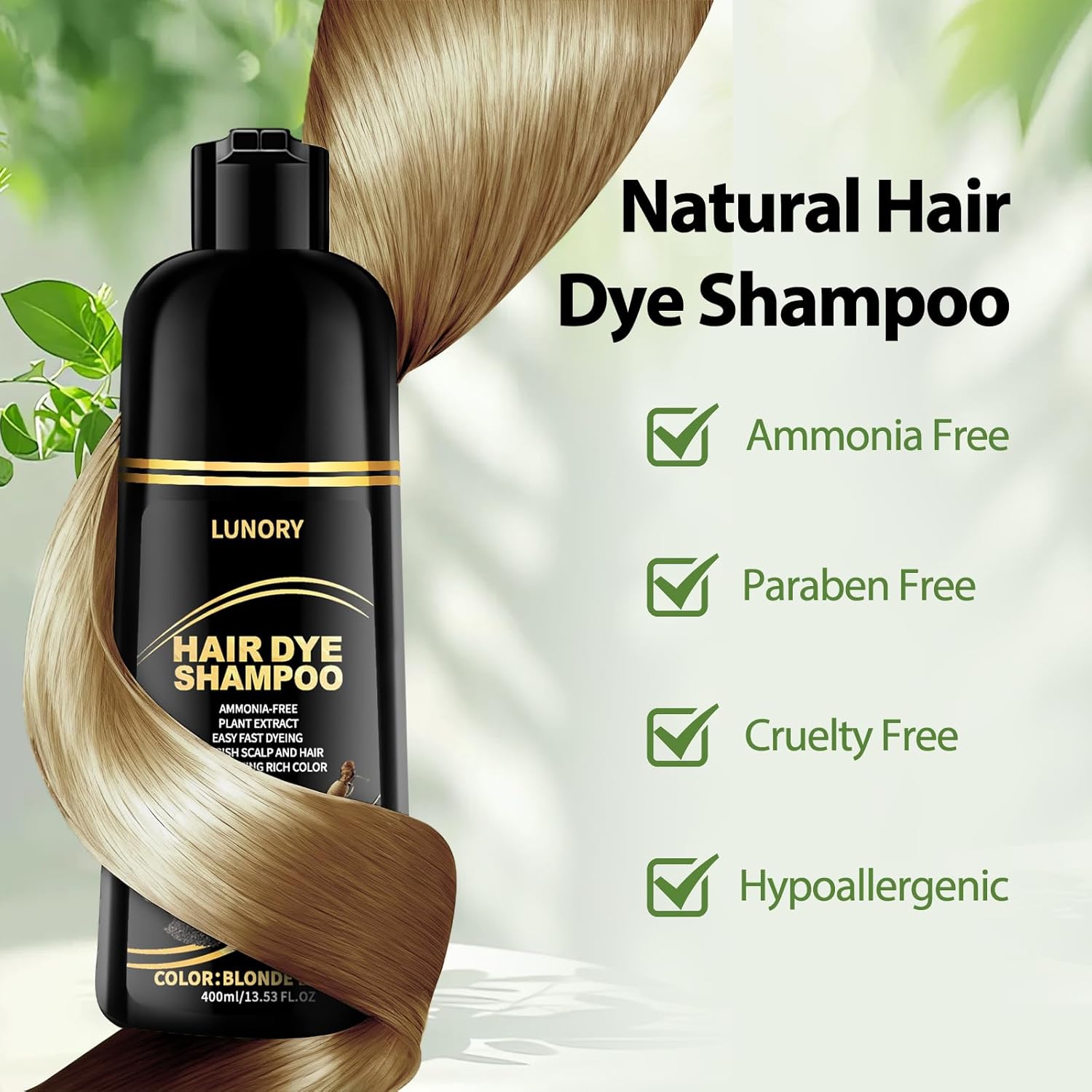 Blonde Brown Hair Dye Shampoo for Gray Coverage - 3 IN 1 Hair Color Shampoo with Argan Oil & Ginseng, Ammonia & Paraben Free, Long Lasting Semi-Permanent Natural Color for Women & Men