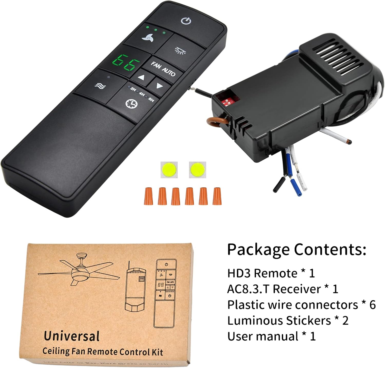 Universal Thermostatic Ceiling Fan Remote Control Kit Replacement for Hampton Bay Home Decorators Collection Hunter, with Small Receiver Timer Light Dimmer, Works 3-Speed 110V AC Ceiling Fans