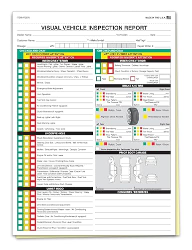 Visual Vehicle Inspection Report Forms - 2 Part Carbonless Auto