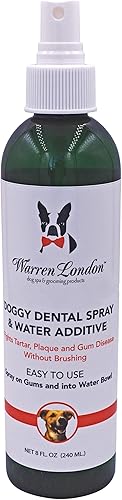 Warren London Aerosol dental y aditivo de agua para perros, aliento fresco para perros y gatos, fórmula natural de menta y miel para dientes y