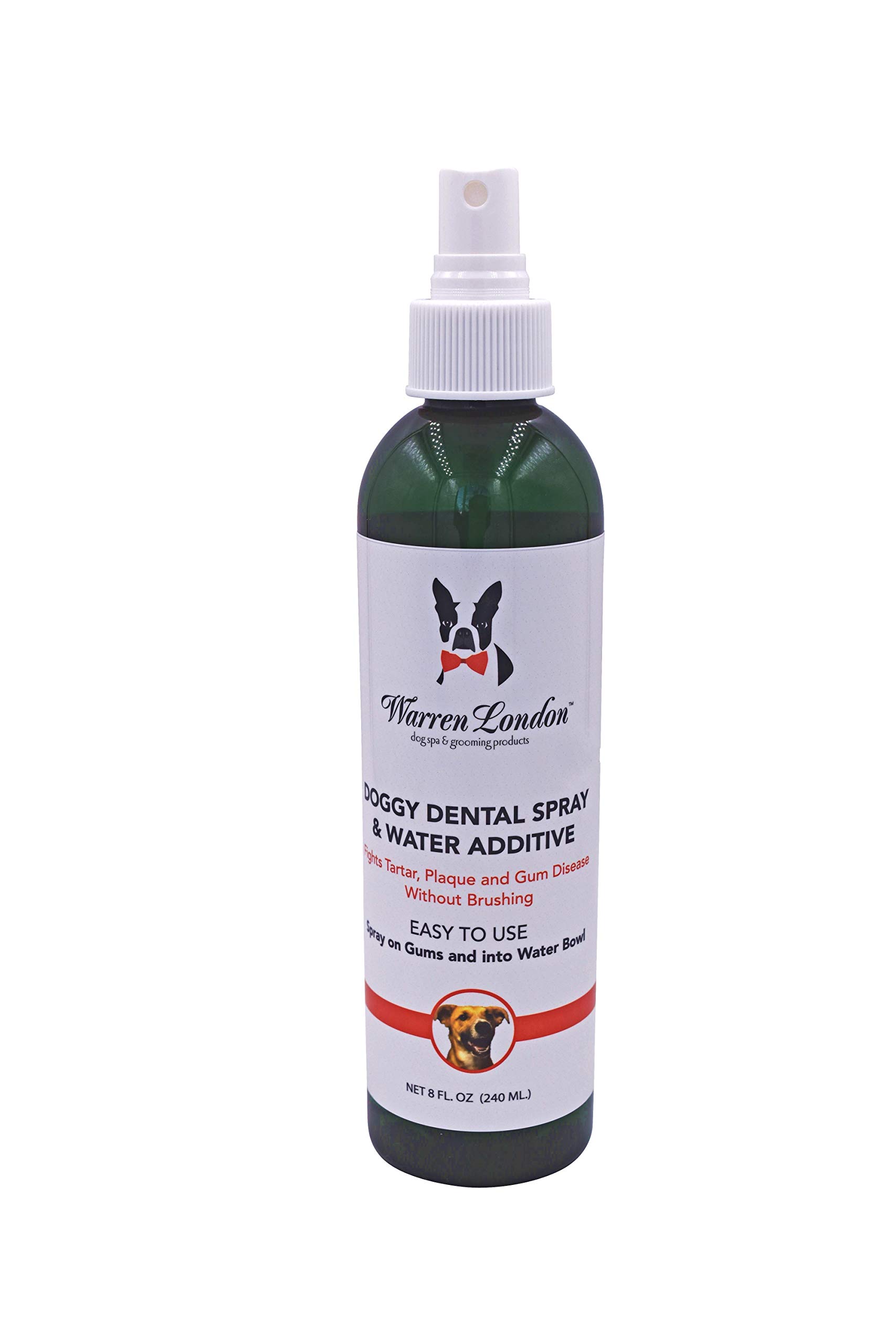 Warren London Doggy Dental Spray & Water Additive | Fresh Breath for Dogs & Cats | Natural Peppermint & Honey Formula for Teeth & Gums | Easy Dog Mouth Spray or Water Bowl Add-in | Made in USA – 8 oz