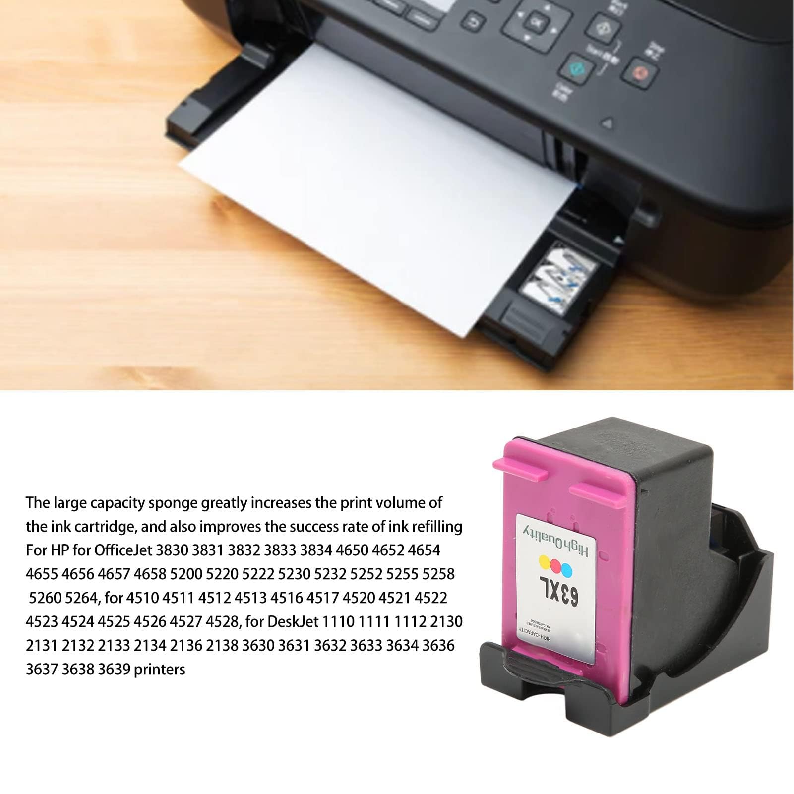 Dpofirs 63XL Cartouches d'encre 63 Remplacement pour Ink 63 63 63XL pour OfficeJet 3830 5255 5258 4650 5255 Envy 4520 4512 4513 4516 Deskjet 1112 1110 3634 3639 3632 2130 2132(H 63XLC