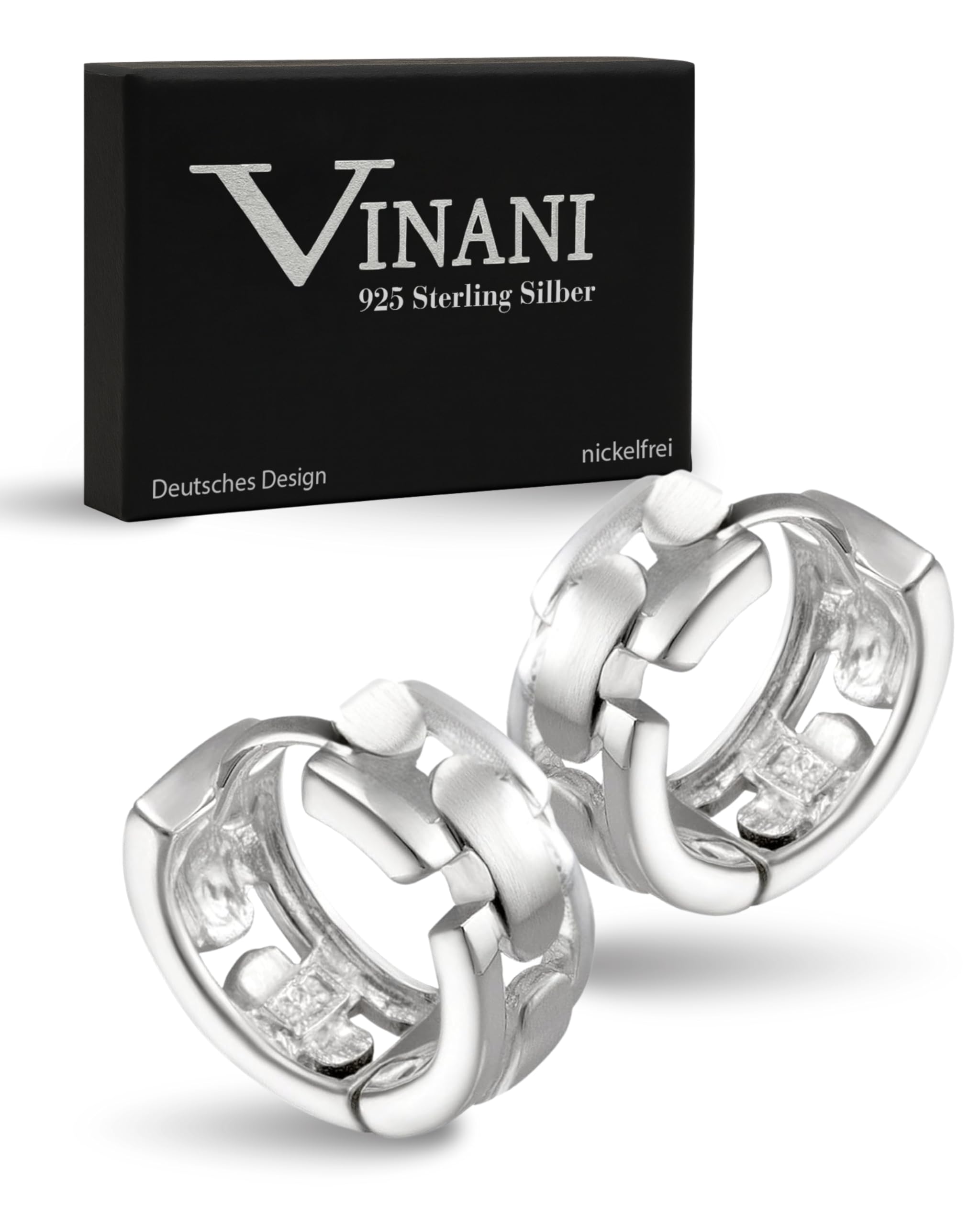 VINANI Klapp-Creolen aus 925 Sterling Silber I Nickelfreie Ohrringe für Damen I Mattierte & glänzende Oberfläche mit Anlaufschutz I Allergikerfreundlich I Handarbeit in Juweliersqualität I CRKG