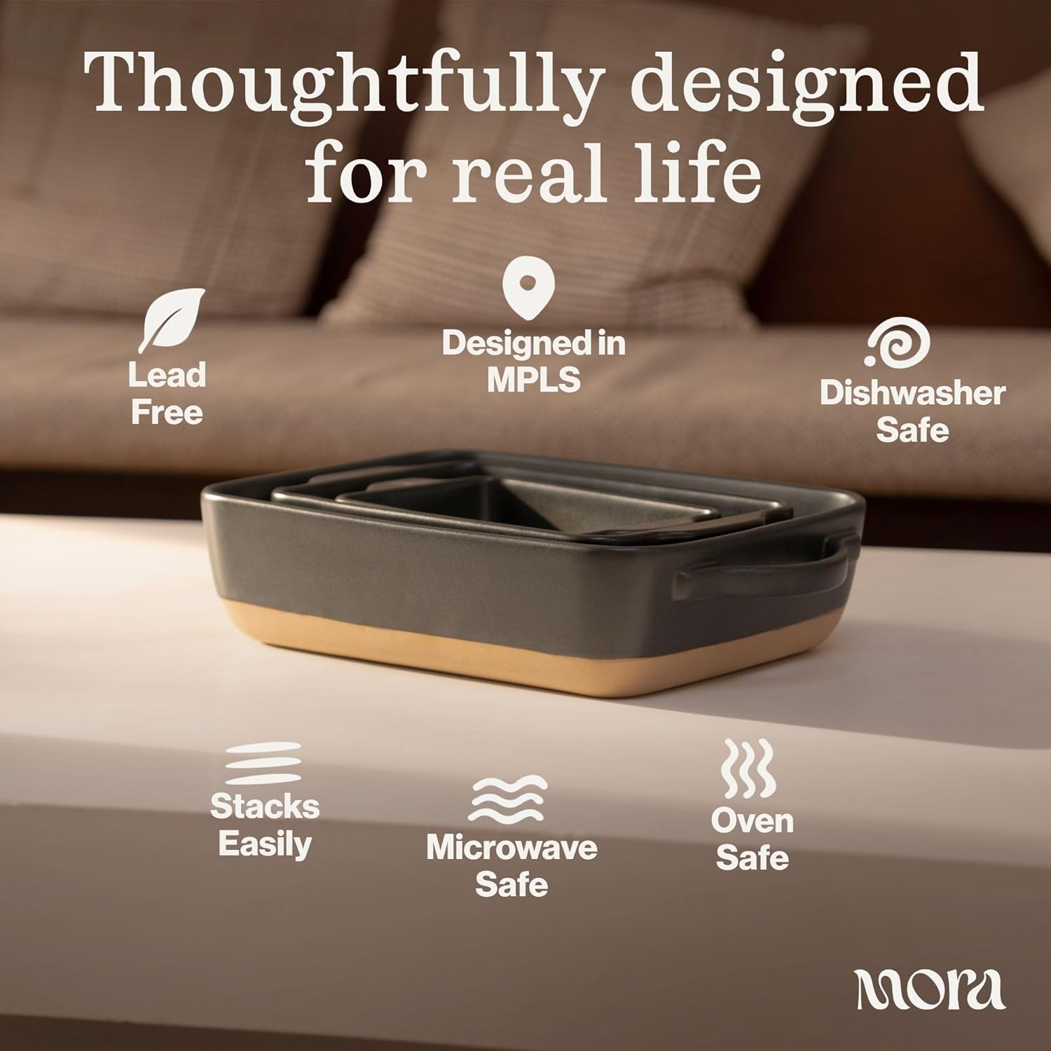 Mora Ceramic Baking Dish with Handles For Casserole, Lasagna, Gratin, Broiling, Roasting, and Baking. Large 9x13 in Pan, Extra Deep - Porcelain Serving Bakeware from Oven to Table. Freezer Safe - Liquorice