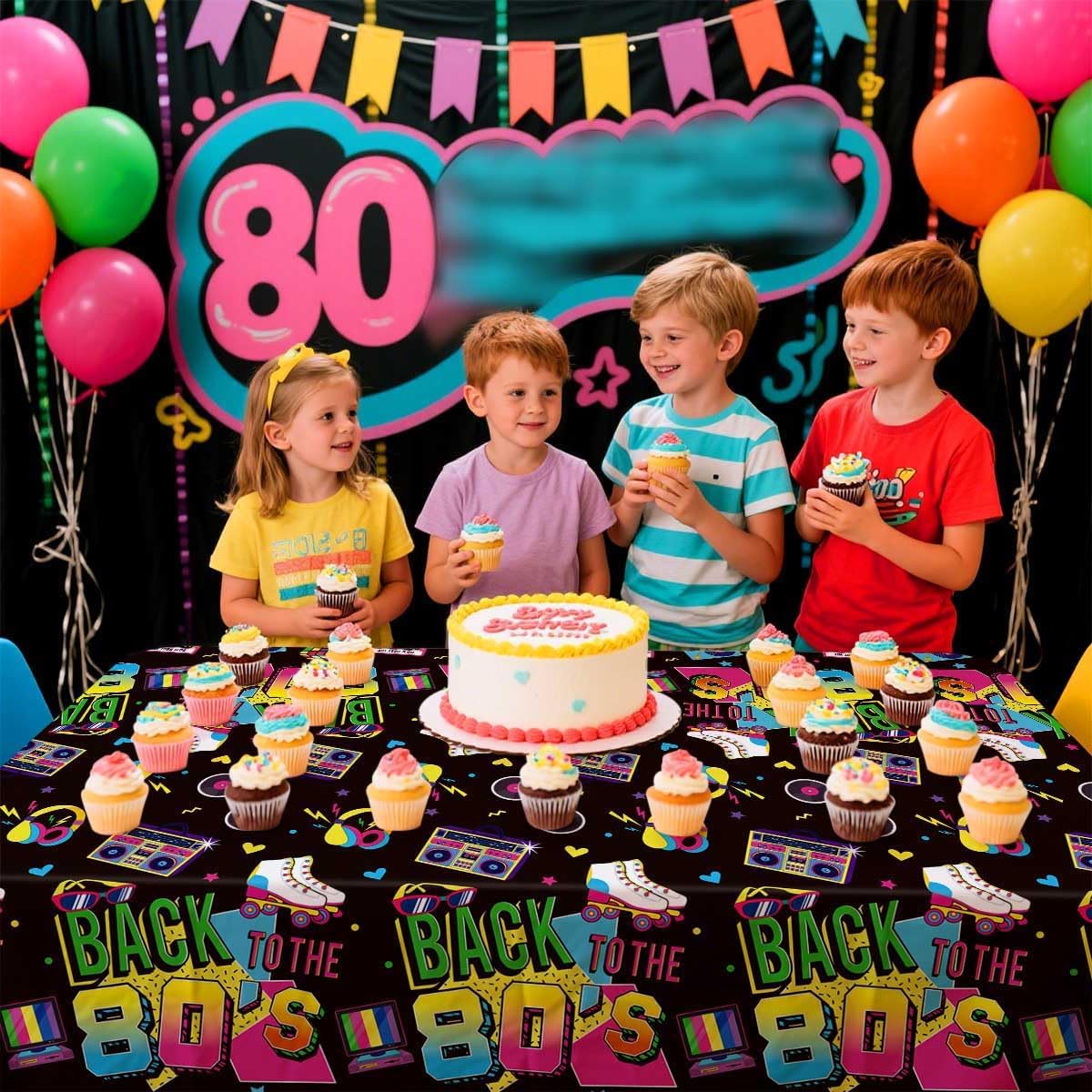 4 Pcs 80s Tablecloths Plastic Back to The 80's Birthday Party Table Cover Waterproof Rectangle 80's Tablecloth for 80s Party Decorations Supplies, 52 x 86 in