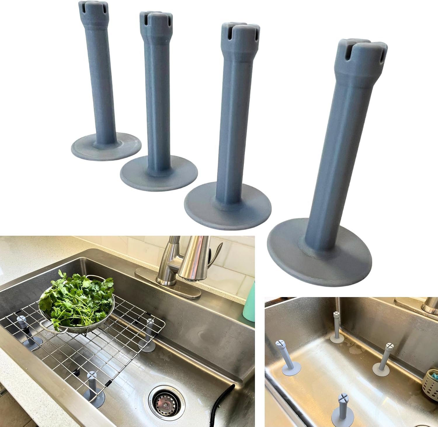 GridRisers - Standoff Feet for Kitchen Sink Grids - Turn Your Sink Grid to an Elegant in-Sink Dish Rack that Elevate and Help Dry Your Dishes Faster