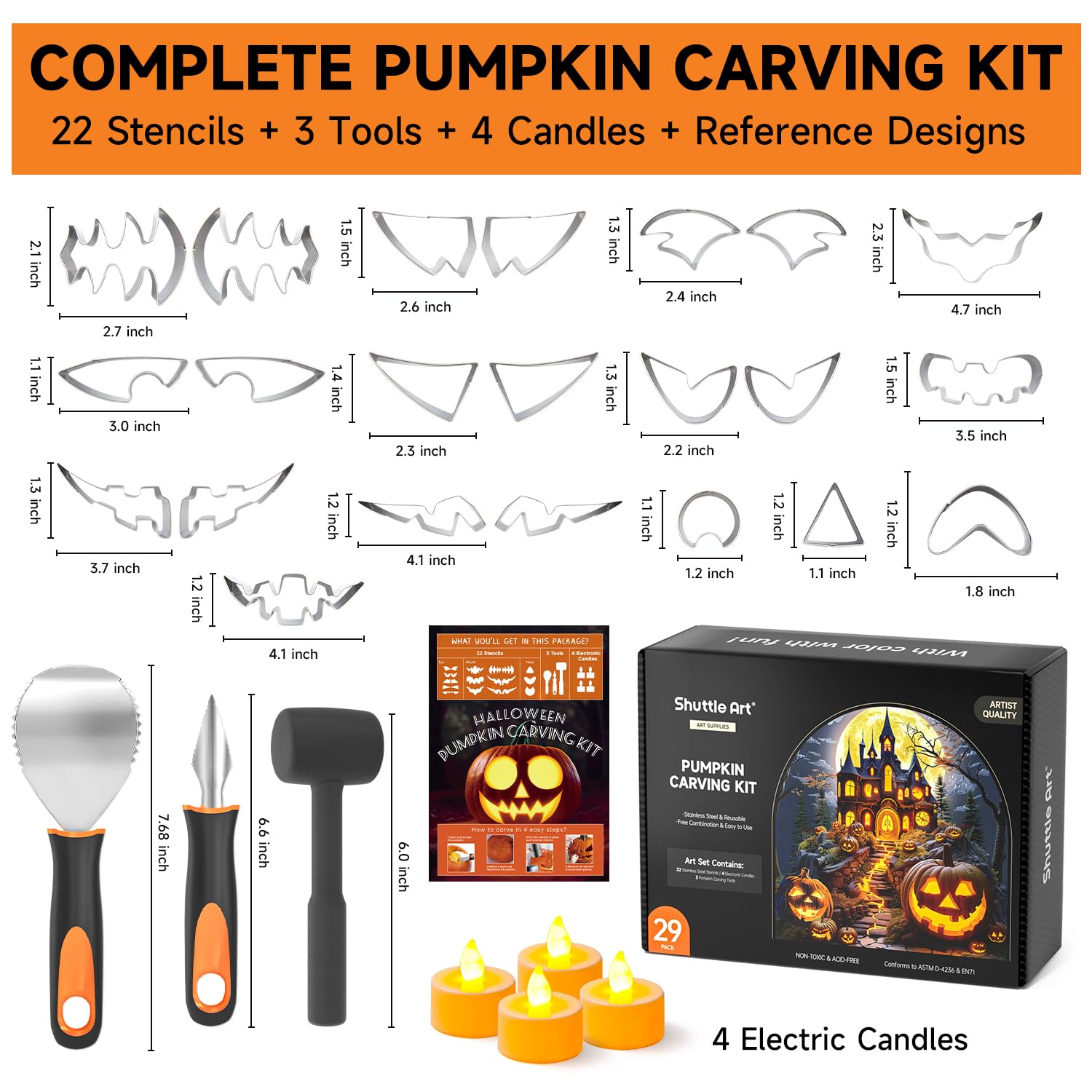 Shuttle Art Kit per intaglio zucca 29 pezzi acciaio inox per Halloween