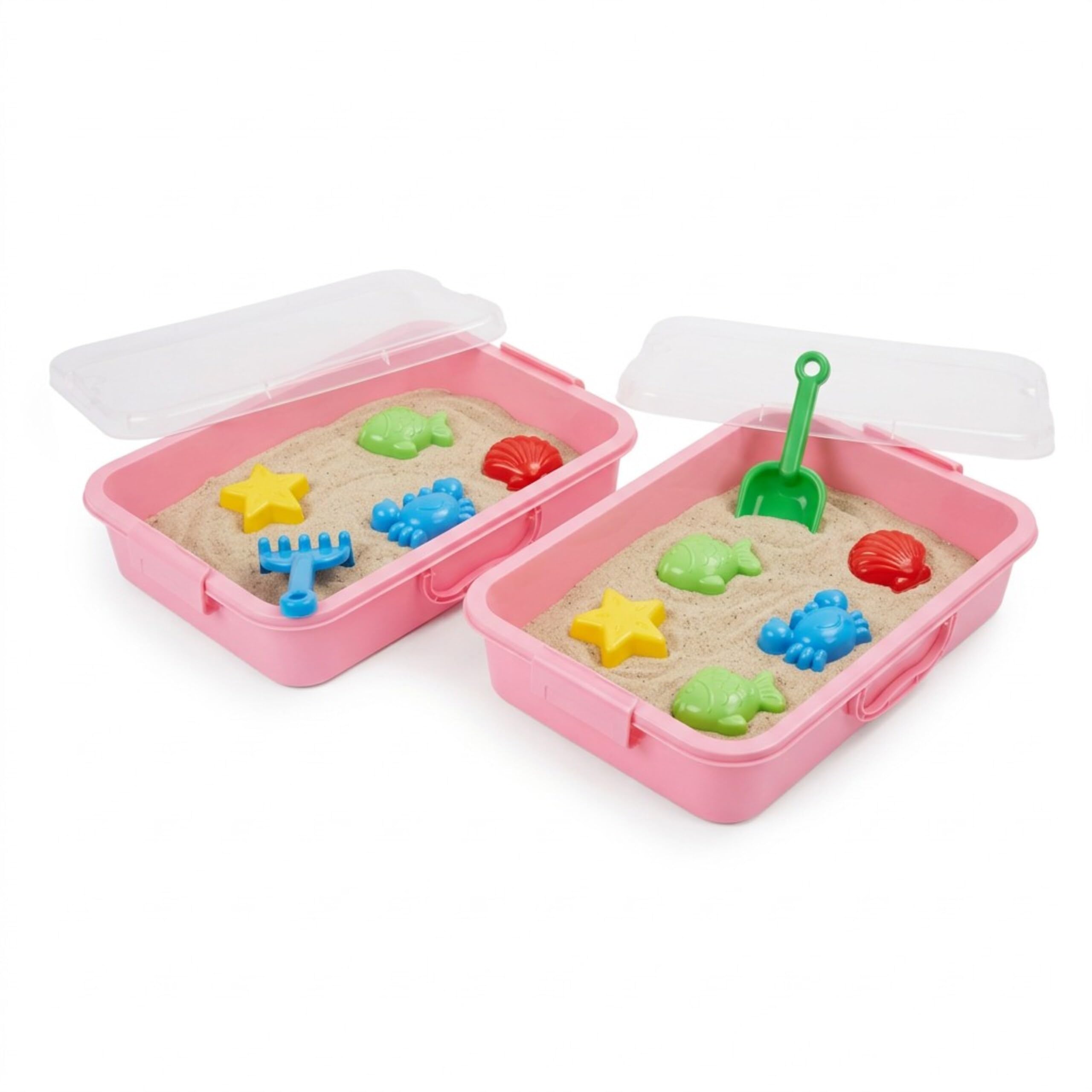 Relaxdays Sandpit with Lid, Set of 2, Plastic, Indoor, Pink, 8x38x25 cm