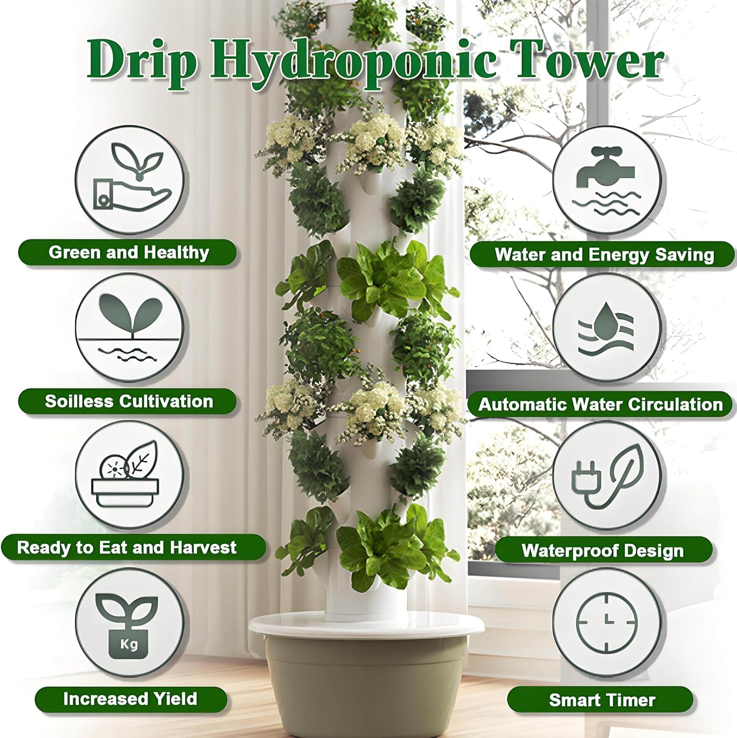 Kit De Cultivo Hidropónico En Torre para Interiores: 20/28/36 Orificios para Plantas, Luz Led De Cultivo De 64/80/96 W, Ideal para Fresas Y Jardinería De Interior, 5 7 Layer