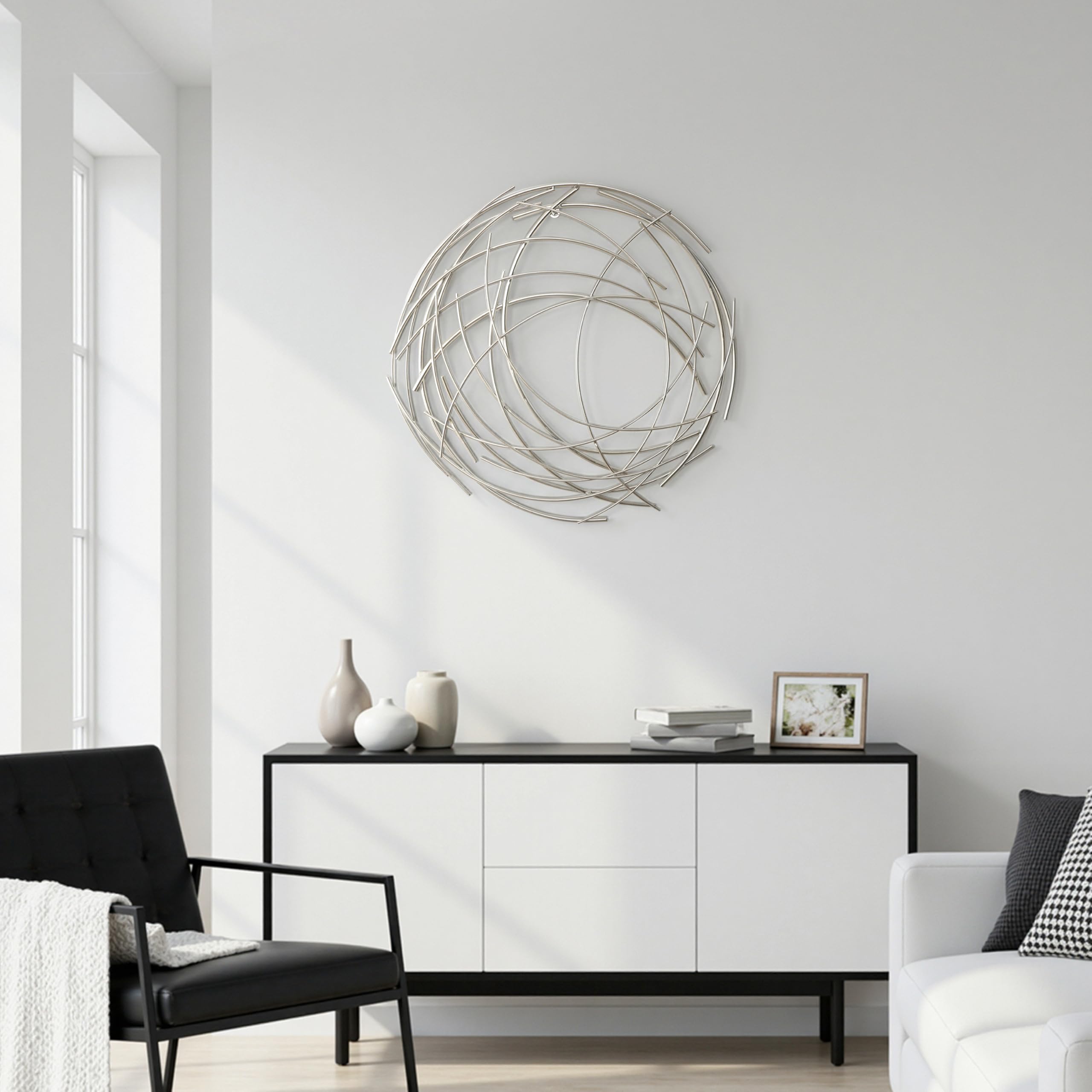 Hometopia Metall Wanddeko Silber 49,5 cm Moderne Runde Wandkunst aus Metall