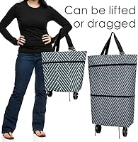 Vista 6 de Grocery Cart with Wheels, Reusable Portable Collapsible Trolley Bags Hand Pulling Utility Collapsible Grocery Bag with Hand Straps Folding Shopping
