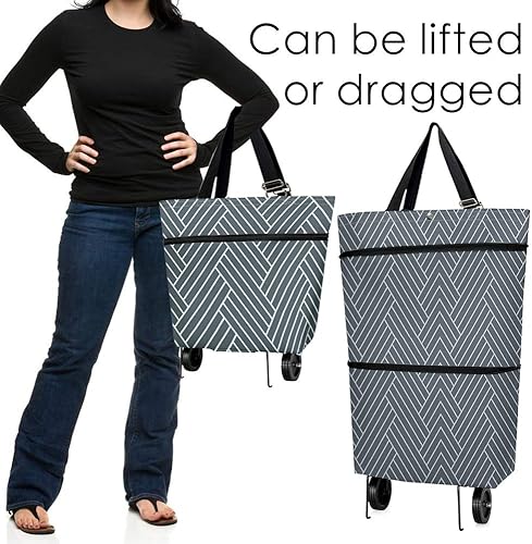 Miniatura 6 de Grocery Cart with Wheels, Reusable Portable Collapsible Trolley Bags Hand Pulling Utility Collapsible Grocery Bag with Hand Straps Folding Shopping