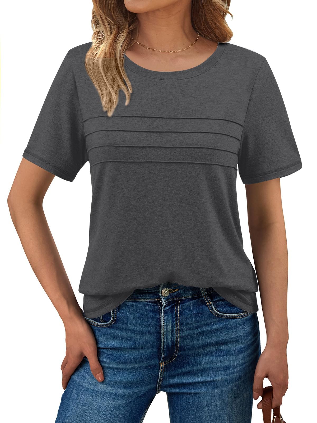 Haslike Damen-T-Shirt, Sommer, lockere Passform, einfarbig, kurzärmelig