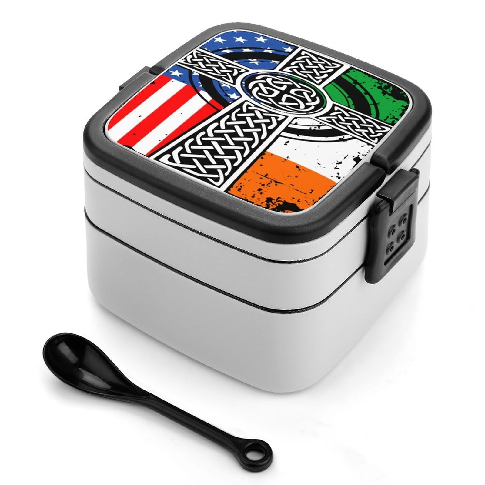 CGSBNGHA Irish Americans-USA Flag Celtic Crosss-Stpatrick's Day Bento Lunch Box 2 Layer Lunchbox Food Container for Adults Office
