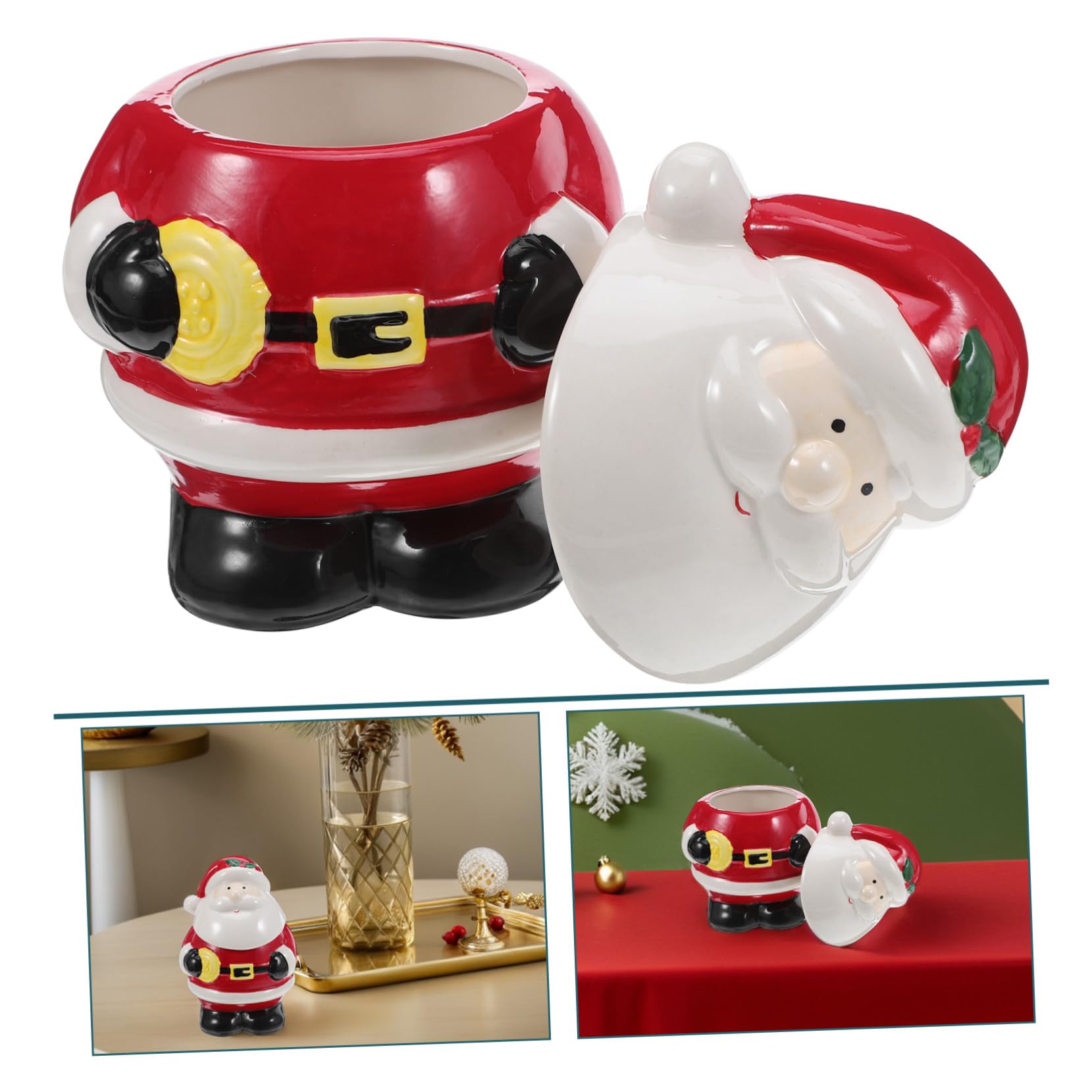 GLEAVI Boîte à Biscuits de Noël Céramique Motif Père Noël pour Bonbons et Chocolats pour Décoration de Fêtes Rangement