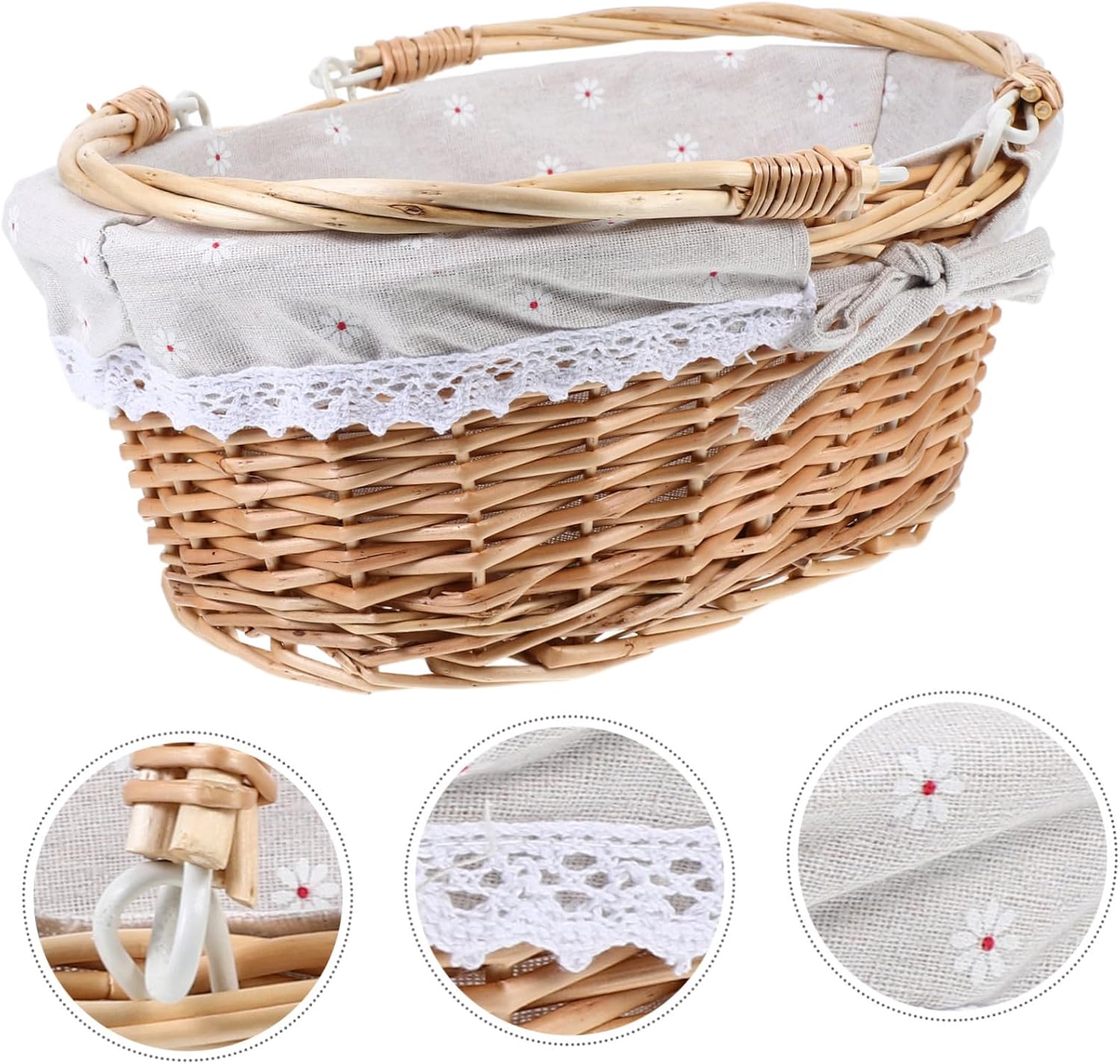 Outanaya Handwoven Picnic Hamper Basket with Handle Rustic Wicker Storage for Fruits Vegetables and Flowers for Outdoor Gatherings and Home Organization Beige