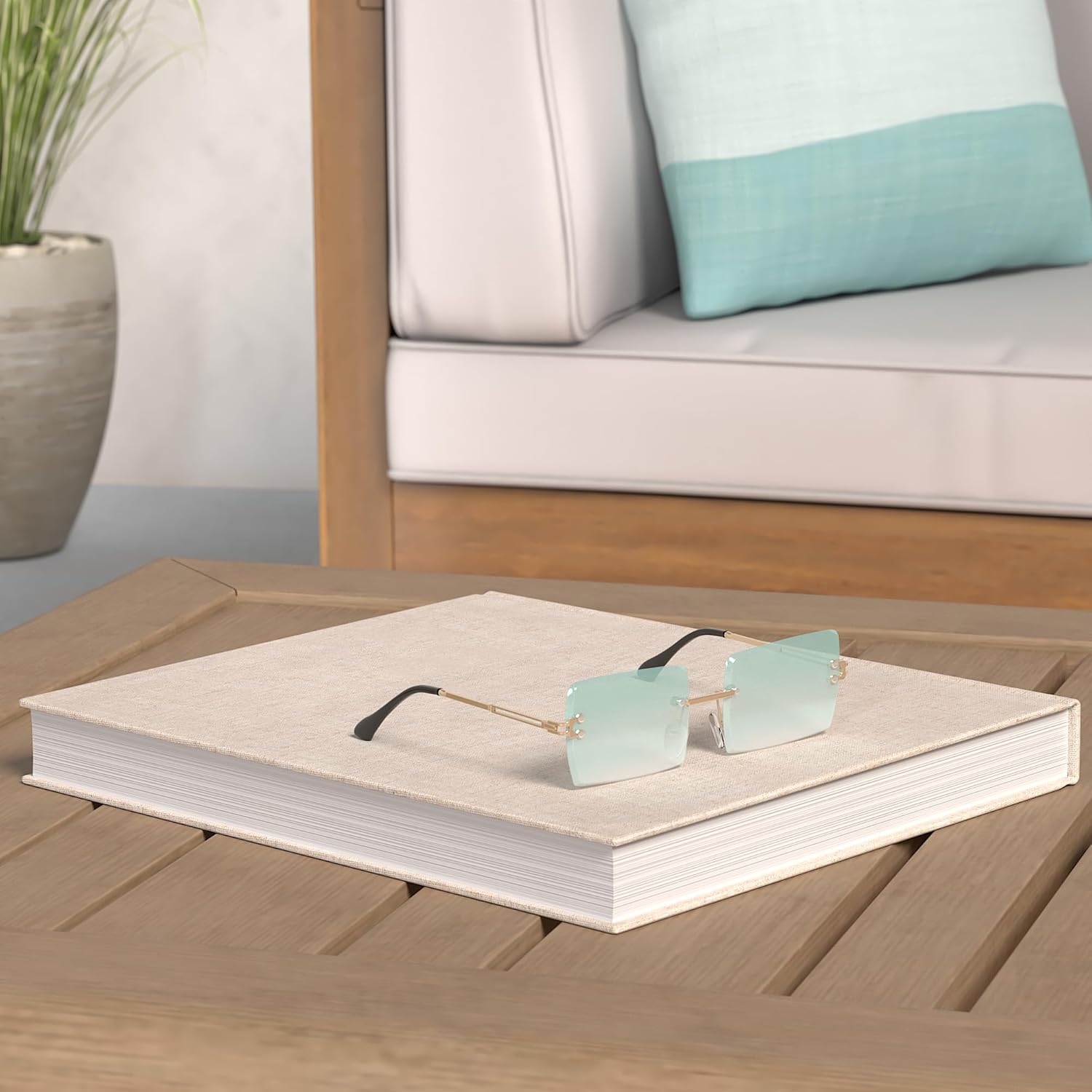 Rectangle Sunglasses for Men/Women Small Rimless Square Shade Eyewear - Image 2