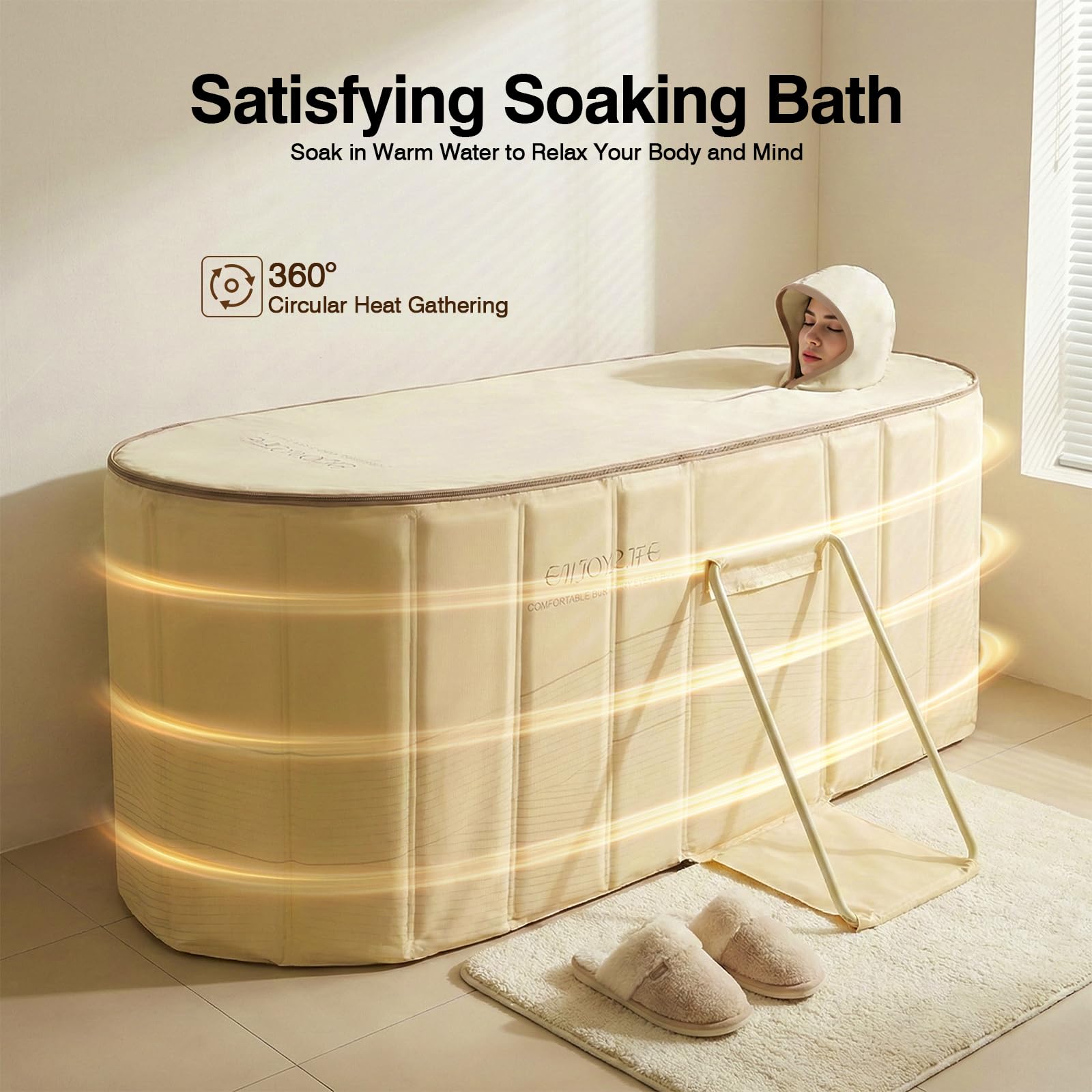Vasca da Bagno Pieghevole per Adulti, Vasche da Bagno Mobili con Coperchio Isolato, Isolamento Rinforzato a 5 Strati, Supporto Triangolare Stabile, Vasca per Bagno di Ghiaccio, per Spa