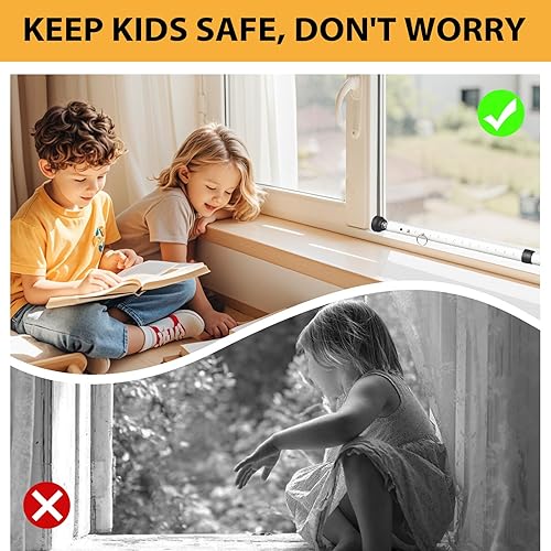 Miniatura 7 de PBHEPJ Paquete de 2 barras de seguridad para puerta corredera, barra de seguridad ajustable para puerta de patio de 18.5 a 51 pulgadas con puntas de