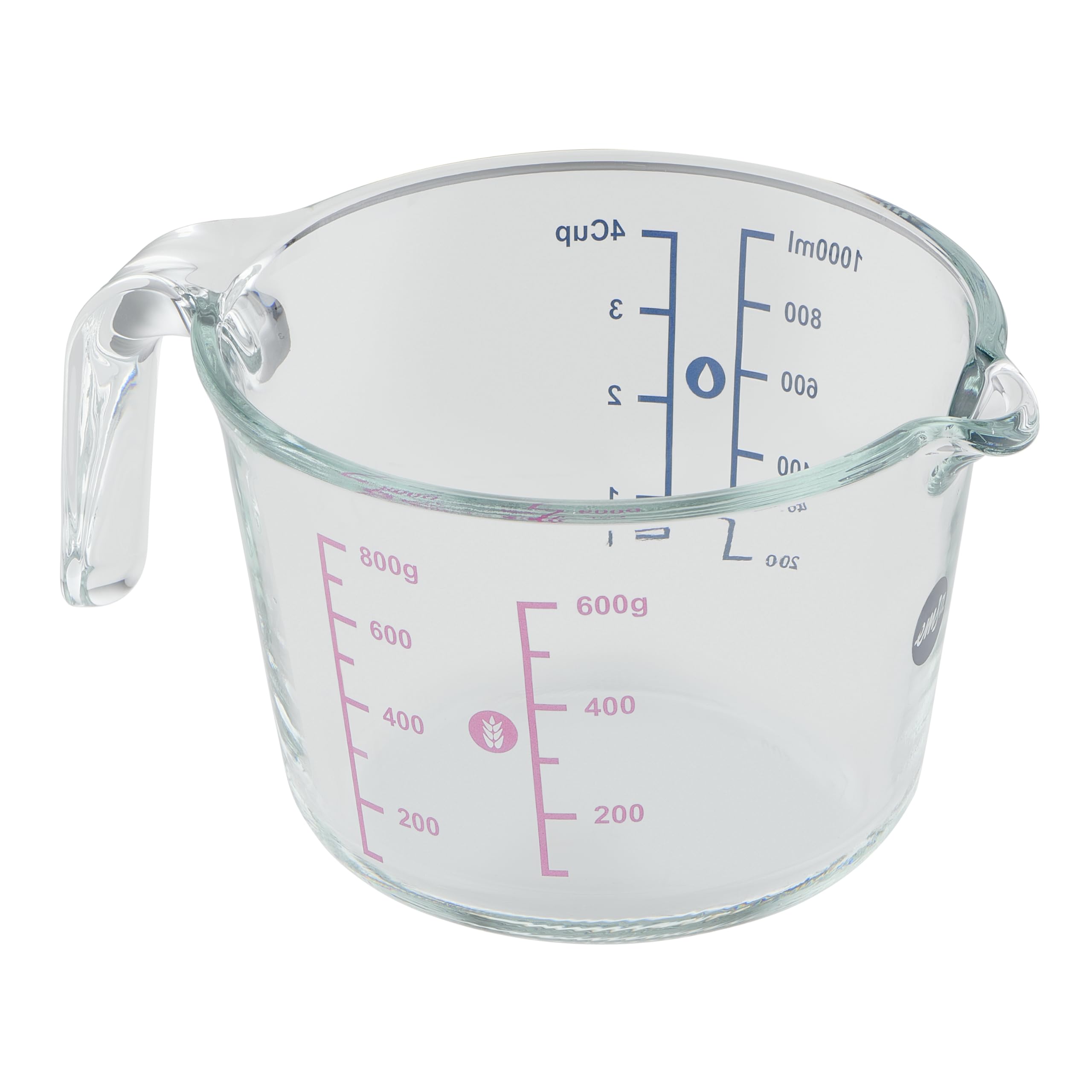 Emsa Prep&Bake Glass Measuring Jug, 1 Litre, 2 Scales for Solid and Liquid Ingredients, Easy Pouring, Microwave Safe, K3236134