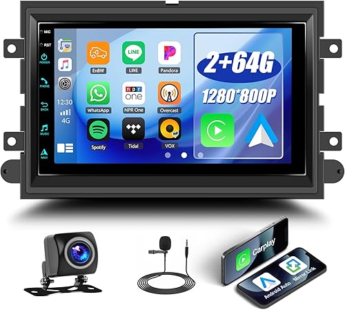 2+64G Android 15 Radio de coche estéreo para Ford F150F250F350 2004-2014 con Carplay inalámbrico, pantalla táctil de 7 pulgadas estéreo para coche