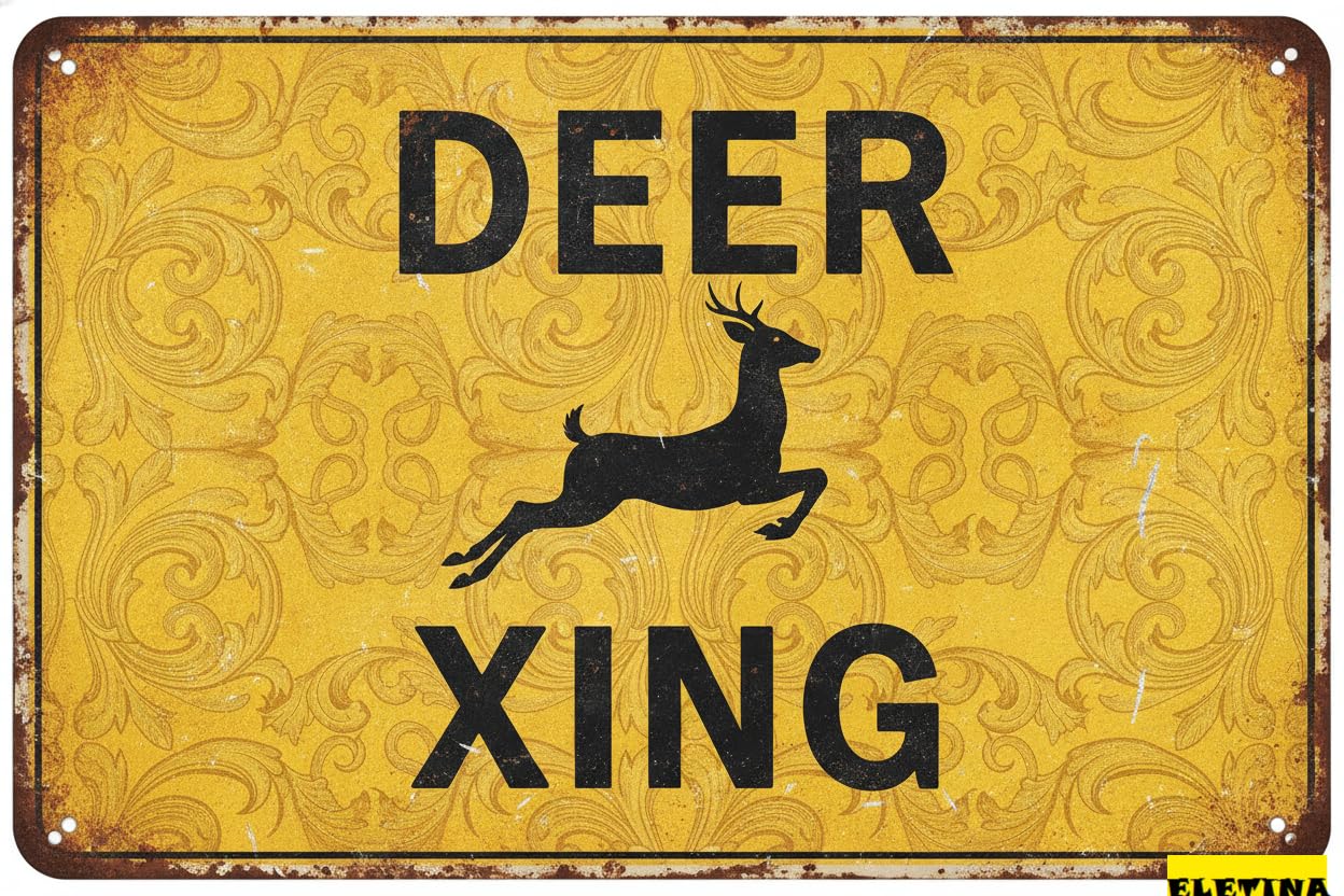 Tin Sign for Man Cave Street Wall Art Plaque Deer Xing Crossing Yard Decoration S Outdoor & Indoor Aluminum Metal Tin 8x12in Private Property Decorative