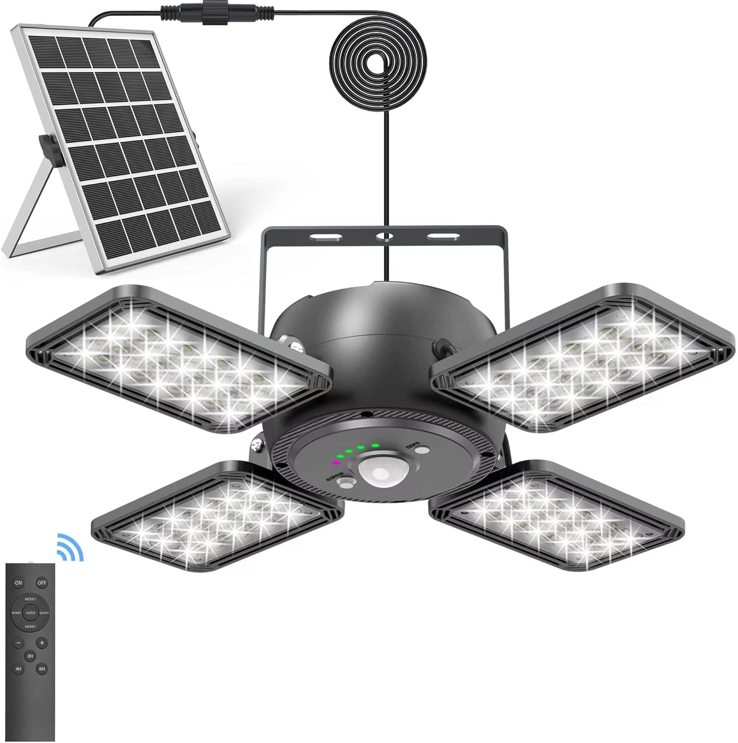 Solar Shed Light Indoor Outdoor 1200LM 144LED Pendant Light, Motion Sensor with Upgrade 5 Lighting Modes & Remote Control 4-Leaf 120°Adjustable Lights for Home Yard Garage-image-23