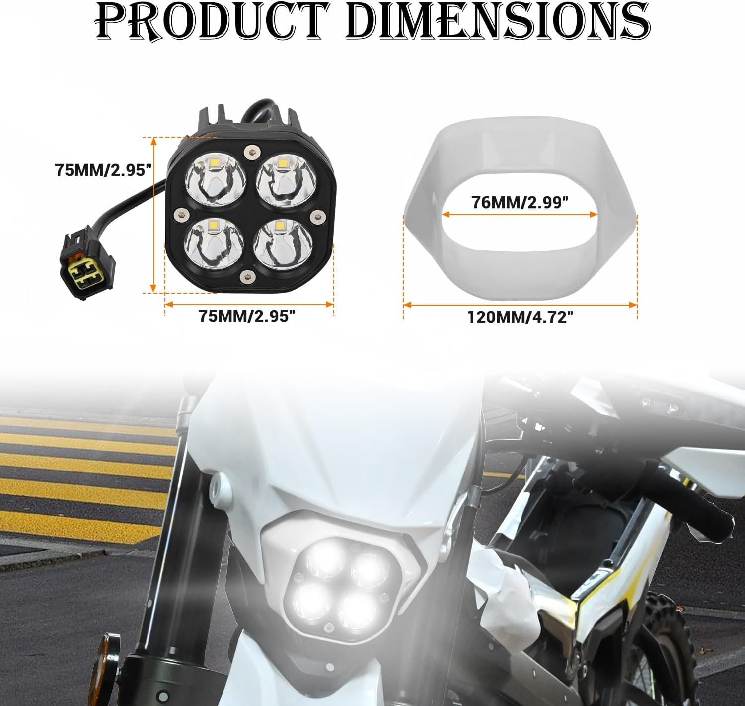 Upgrade LED Headlight Kit with White Cover,Plug N Play LED Front Headlight Front Lamp Light With Mounting Bracket Square Bulbs Headlamp Assemblies for Sur Ron Ultra Bee 2022+