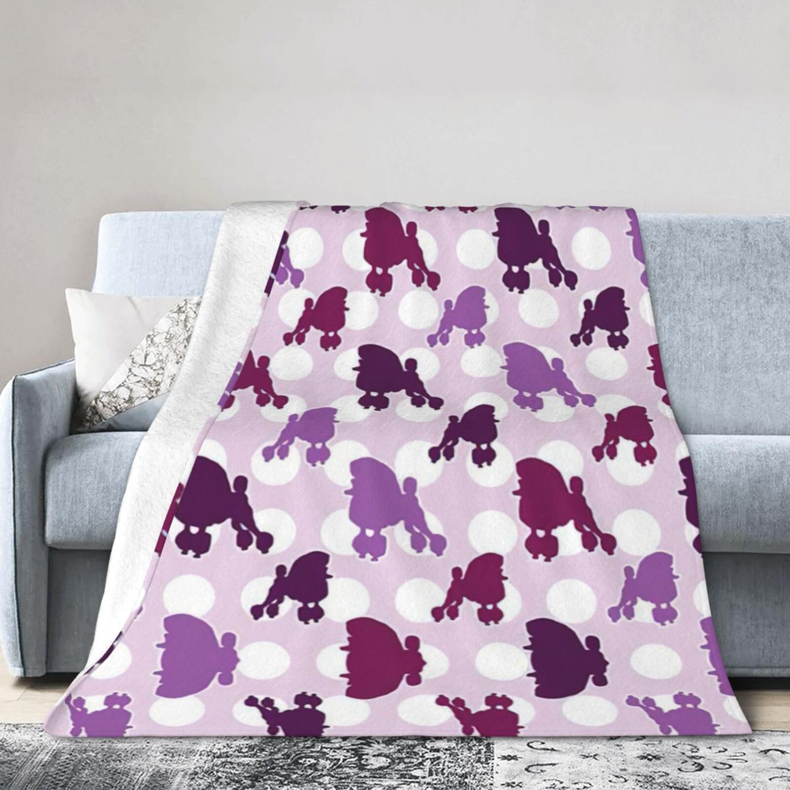 Uusnwaa Soft Cosy Fleece Warm Throw Purple Poodle Polka Dot Print Blanket