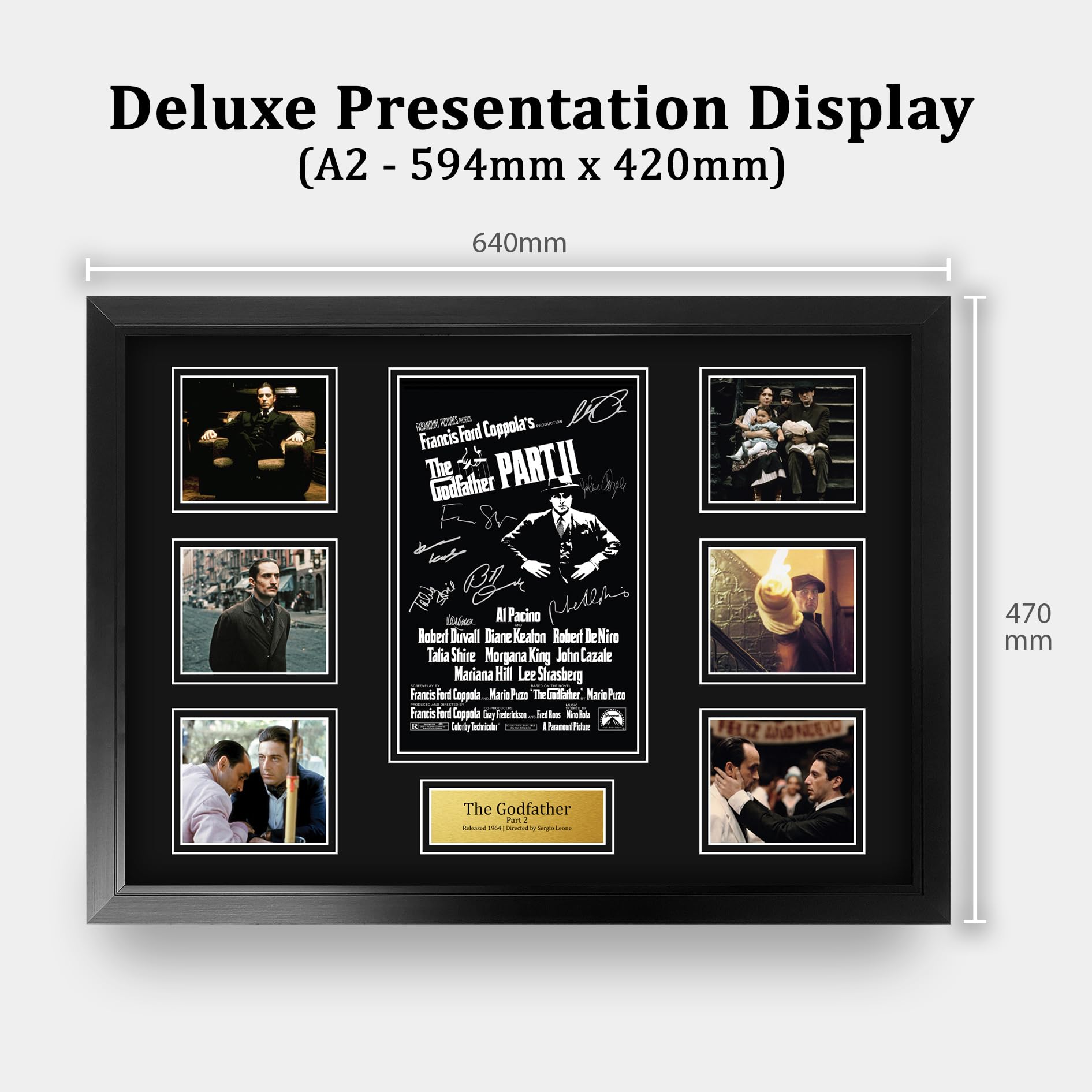 HWC Trading The Godfather Part 2 Al Pacino Geschenke Geduckter Poster Signiertes Autogramm Foto für Fans von Film Memorabilien - A2 Gerahmt