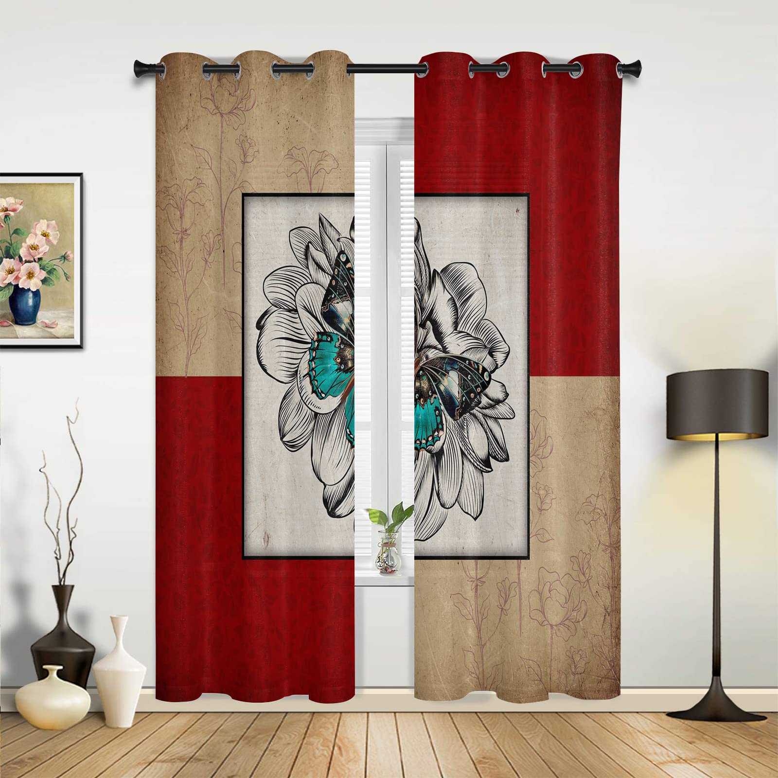 Tenda Occhielli Fiore di farfalla Poliestere Tenda Stampato in 3D Tende Oscuranti Termiche Isolanti per Casa Moderne Camera da Letto Soggiorno Hotel 220x210cm