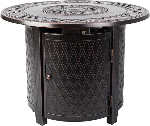 Fire Sense 63690 Franklin Cane Weave - Mesa convertible de aluminio para fogata de gas, 37,000 BTU, multifuncional, para exteriores, con tapa de