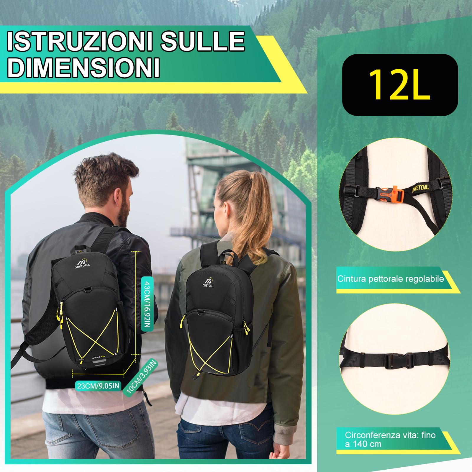 Zaino Antifurto per Bici da Uomo, Zaino da Escursionismo Donna Piccolo 12L, Zaini MTB con Cintura Rimovibile per Ciclismo, Viaggi Giornalieri, Pendolarismo