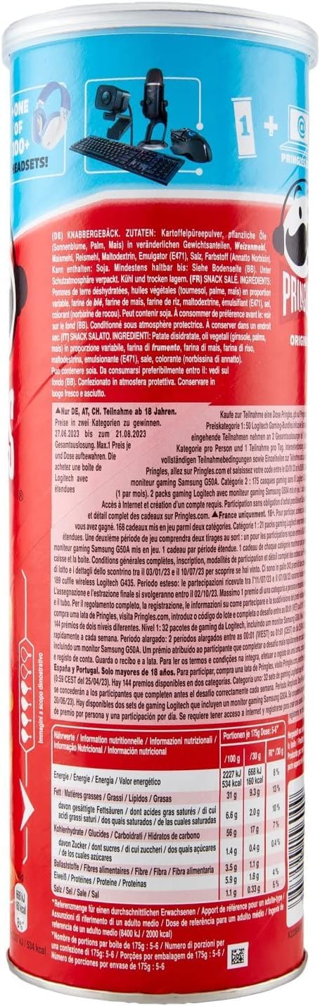 Italian Gourmet Original Chips Patatine in Dose Snack salato, 20 x 175g | Knusprig und würzig; confezioni pratiche per aperitivo, feste e pausa, Gesamtnettogewicht 3,5 kg + Kostenlos Polpa 400g