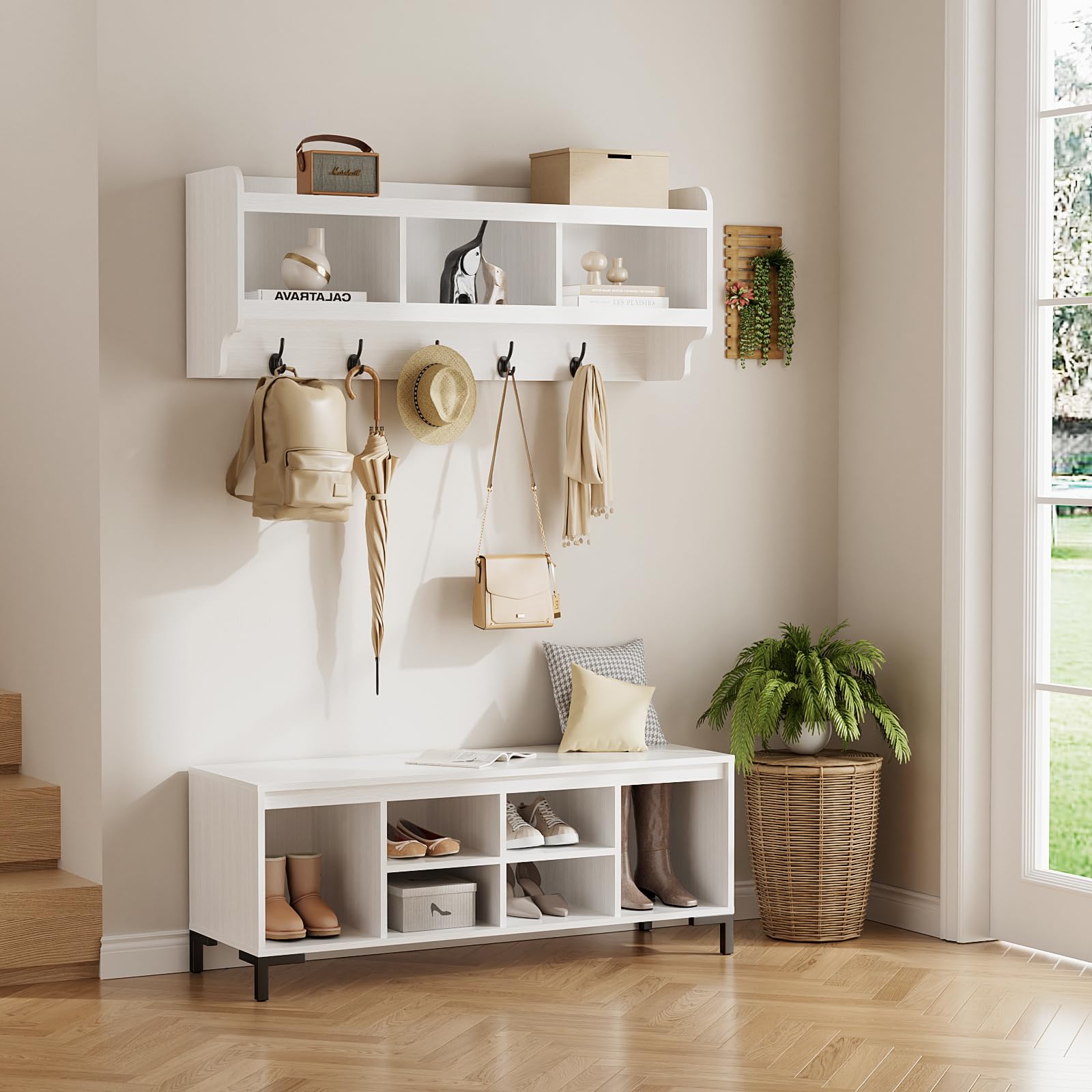 Amazon.com: VOWNER Wall Mount Coat Rack Set, Shoe Bench Set with 3