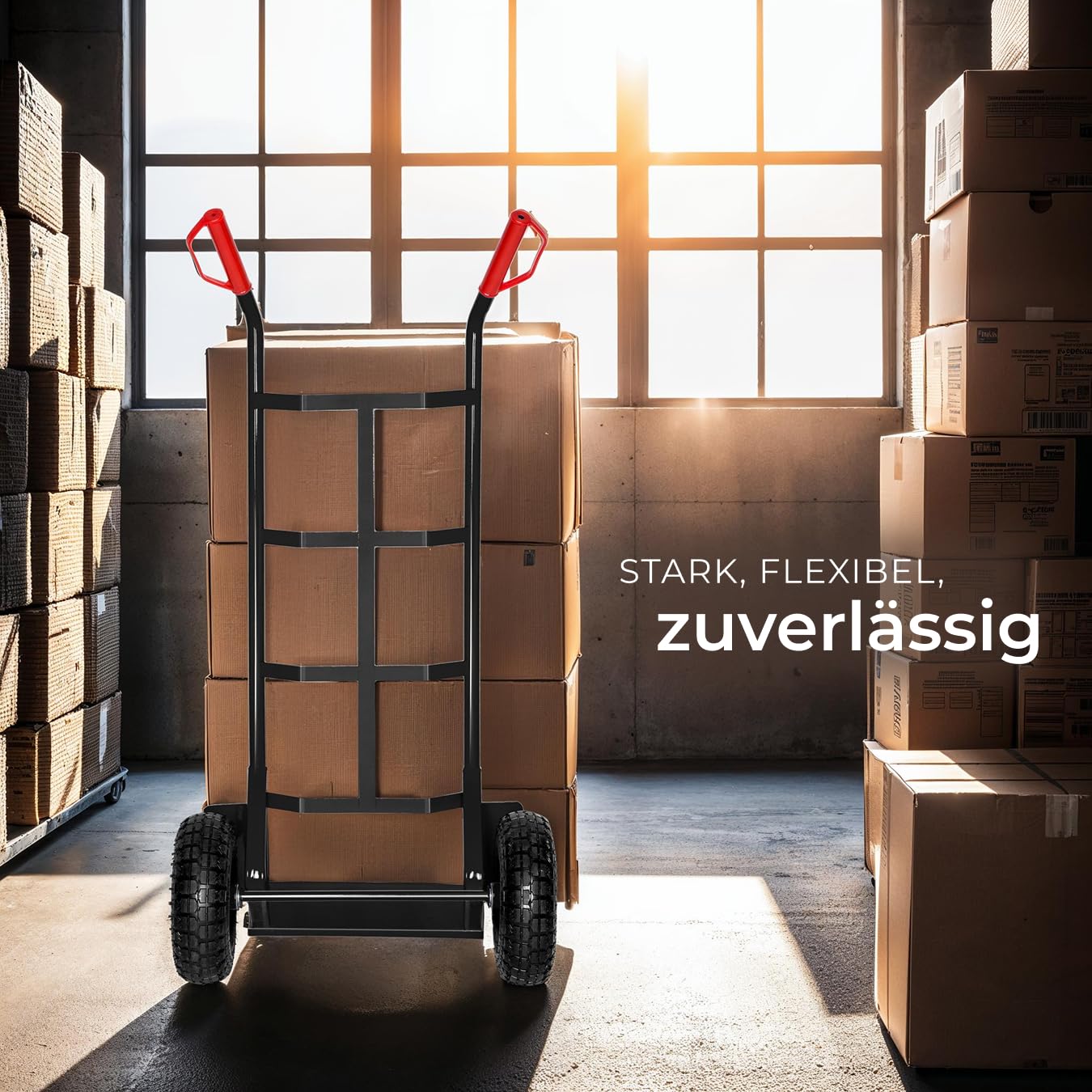 tectake® Sackkarre mit Ladeschaufel, Sackrodel mit Stahlrahmen, Räder Gummi-Luftbereifung, belastbar bis 200 kg, Transporter für Getränkekisten, für Umzug, Waschmaschine - schwarz