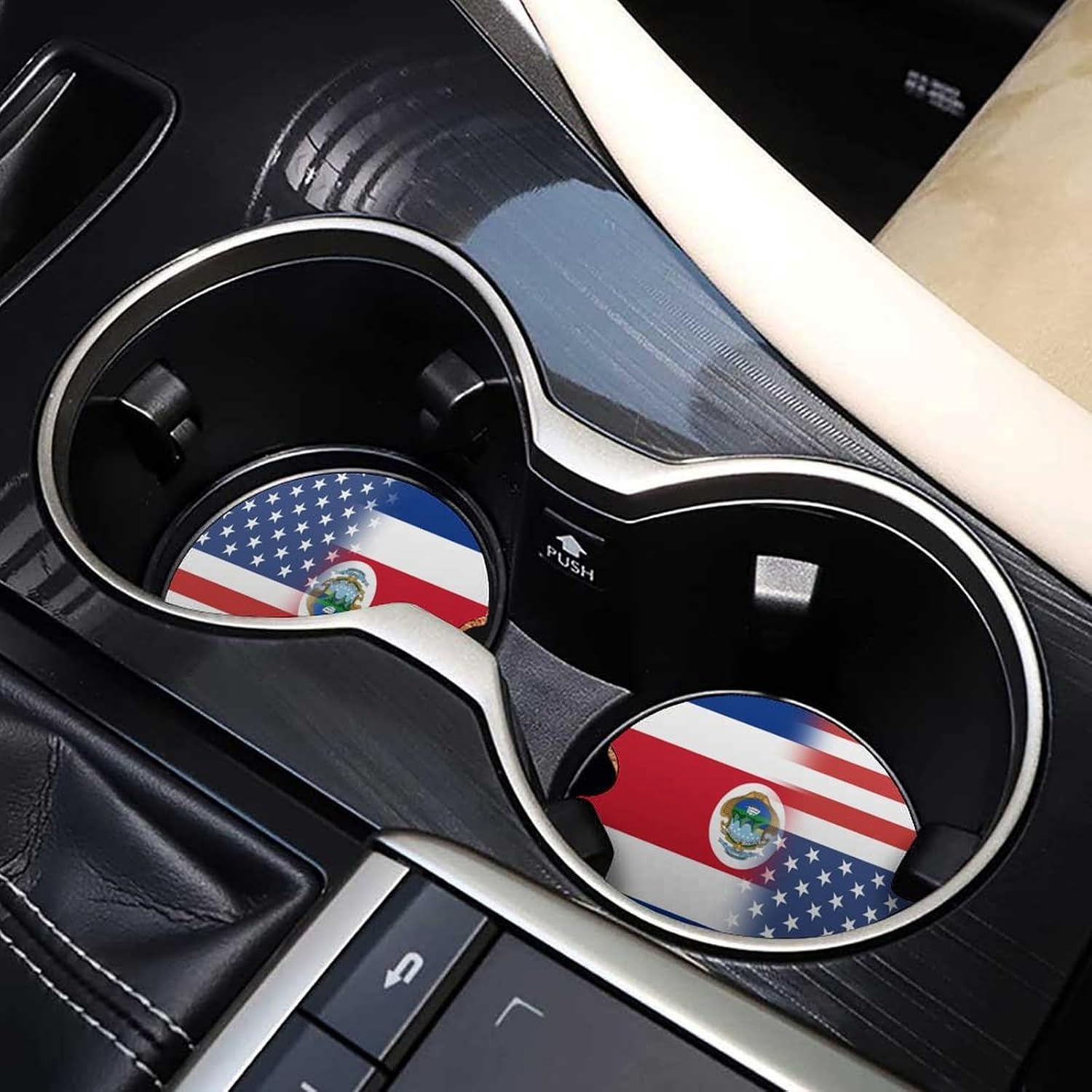 United States Costa Costarican Flag Car Cup Holder Coaster with Cork Base 2.6 Inches Anti Slip