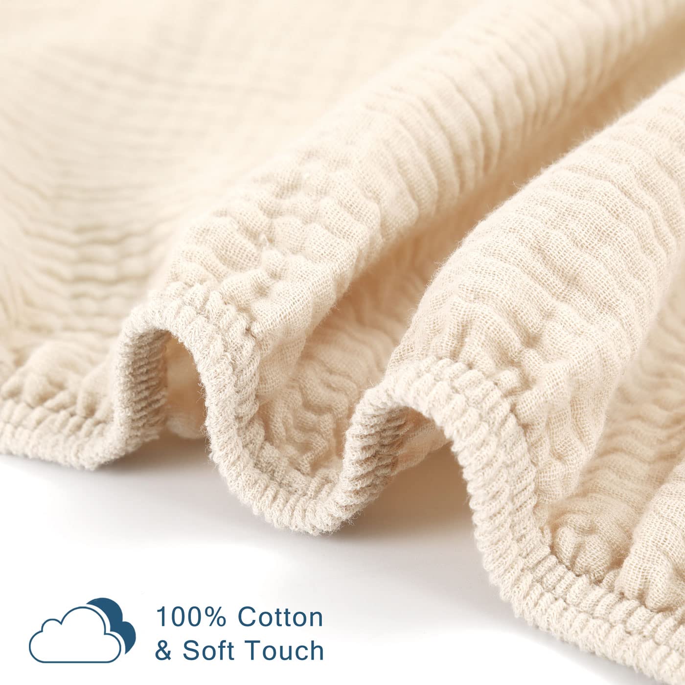 GRSSDER 1 lenzuolo per culla in mussola morbida, 100% cotone, con tasca profonda per ragazzi e ragazze, adatto a materassi per culla standard 132 x 71 cm, sicuro e aderente, beige