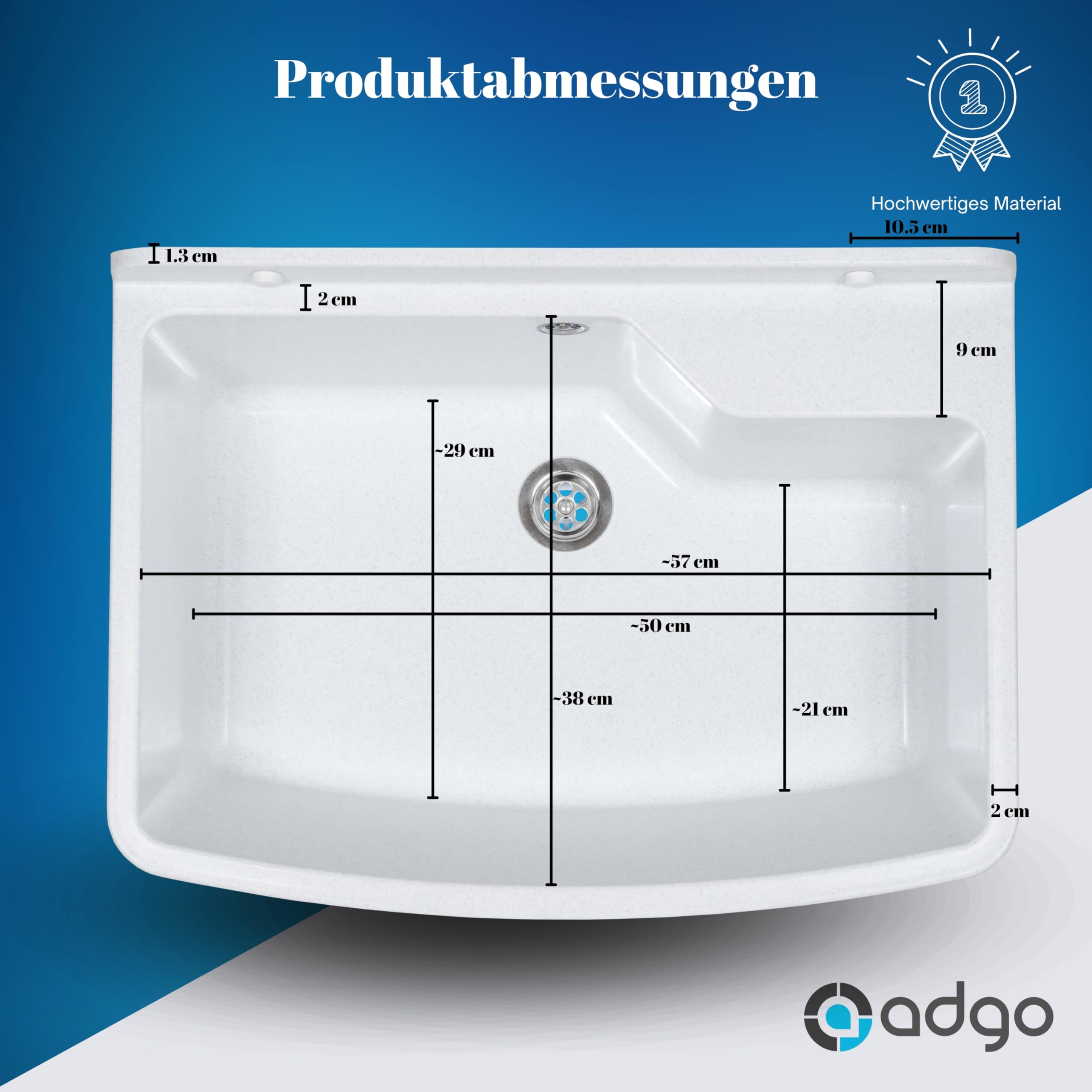ADGO Lavello da Cucina a Camera Profonda per Uso Domestico con Batteria, Rubinetto e Contenitore per Dispenser di Sapone, per Giardino, Garage, Cantina, Bagni, Officina, Fabbrica Industriale, Bianco