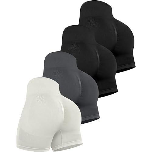 CHRLEISURE Women's 4 Packs Workout Gym Shorts, High Waisted Butt Lifting Scrunch Butt Seamless Booty Shorts