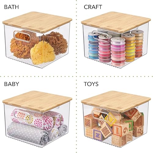 Miniatura 7 de mDesign Armario apilable de plástico para despensa, caja de almacenamiento de alimentos con asas, tapa, organizador para paquetes, tarros,