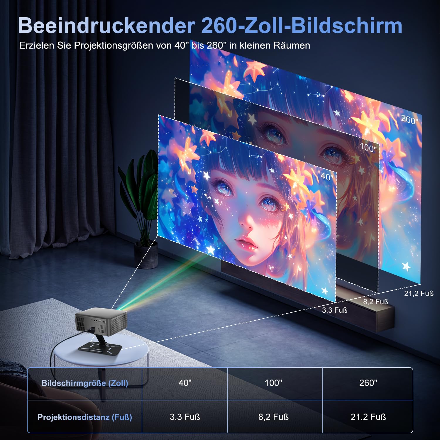 ZDSSY Mini Vidéoprojecteur 8K Compatible,avec Android 14 Vidéoprojecteur natif 1080p,Portable Video Projecteur,Videoprojecteur WiFi 6 BT 5.2 Auto Keystone,Home Cinema Projector,avec Support à 90°,Noir