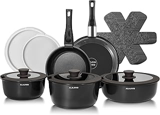 Topfset mit Abnehmbarer Griff, 17-Teilig Topfsets Pfannenset mit Keramik Antihaft Beschichtet, Topfset Induktion Kochtopf Set mit Deckel