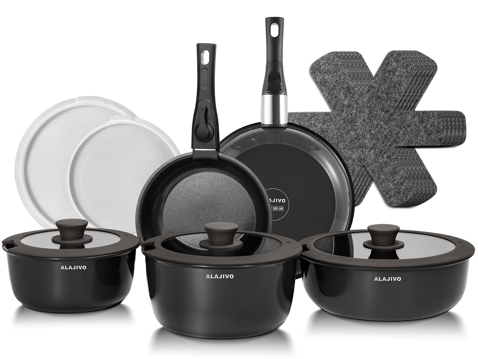 Topfset mit Abnehmbarer Griff, 17-Teilig Topfsets Pfannenset mit Keramik Antihaft Beschichtet, Topfset Induktion Kochtopf Set mit Deckel