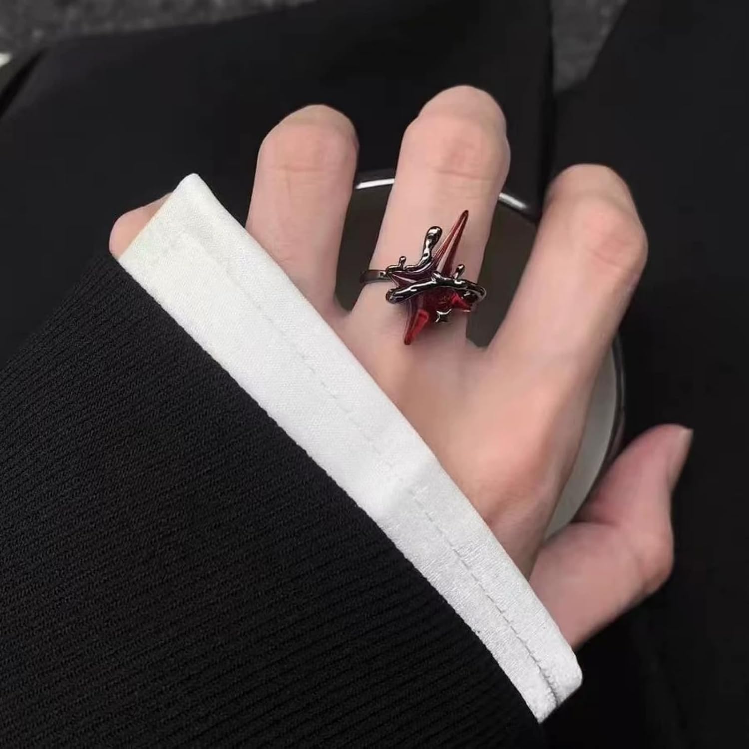 MALOYANVE Gothic Crow Rings for Men Women Personalized Hip Hop Punk Red Rhinestone Crystal Halloween Raven Ring Game LADS Cosplay Costume Accessories Deepspace Inspired