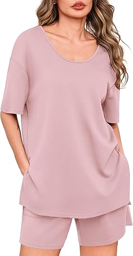 Totatuit Women Short Sets 2 Piece Lounge Set Summer Oversized Shirts Bottom 2026 Matching Travel Outfit Clothes