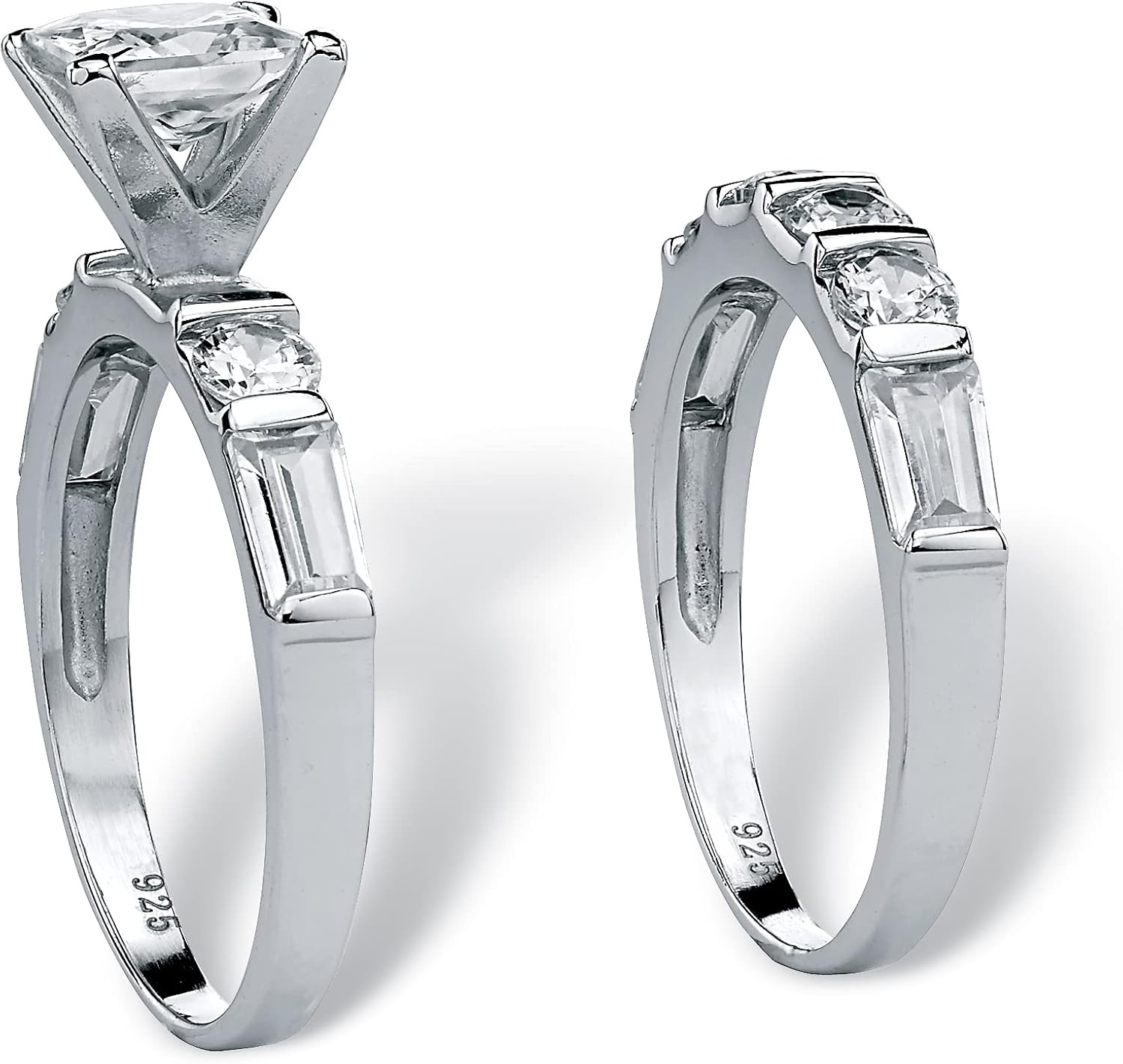 PalmBeach Platinum-plated Sterling Silver Princess Cut Cubic Zirconia Bridal Ring Set Sizes 6-10