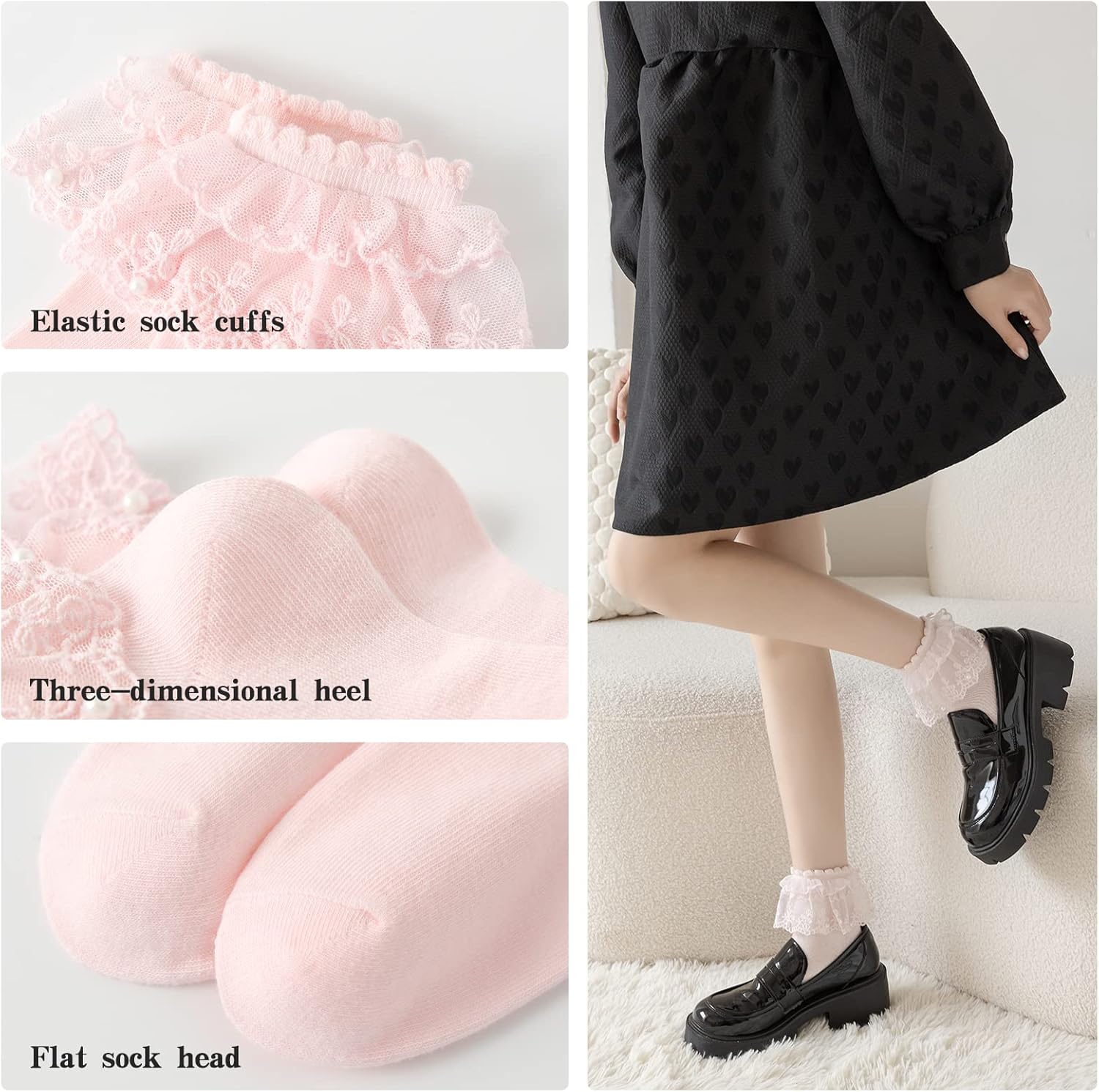 Lace Ruffle Frilly Ankle Socks for Women - Pearl Lace Socks - Image 4