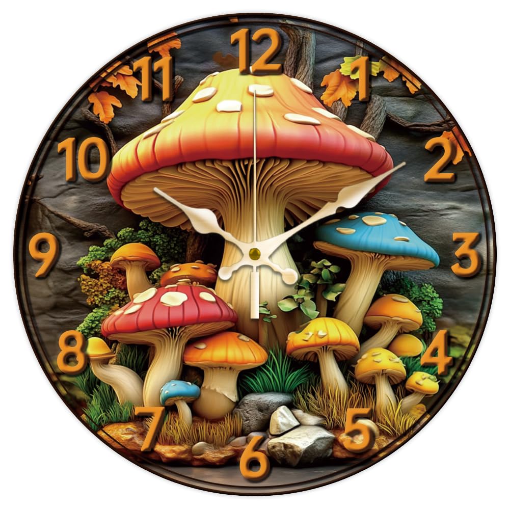 Horloge murale 3D CHGCRAFT de 12 pouces en forme de champignon pour bureau