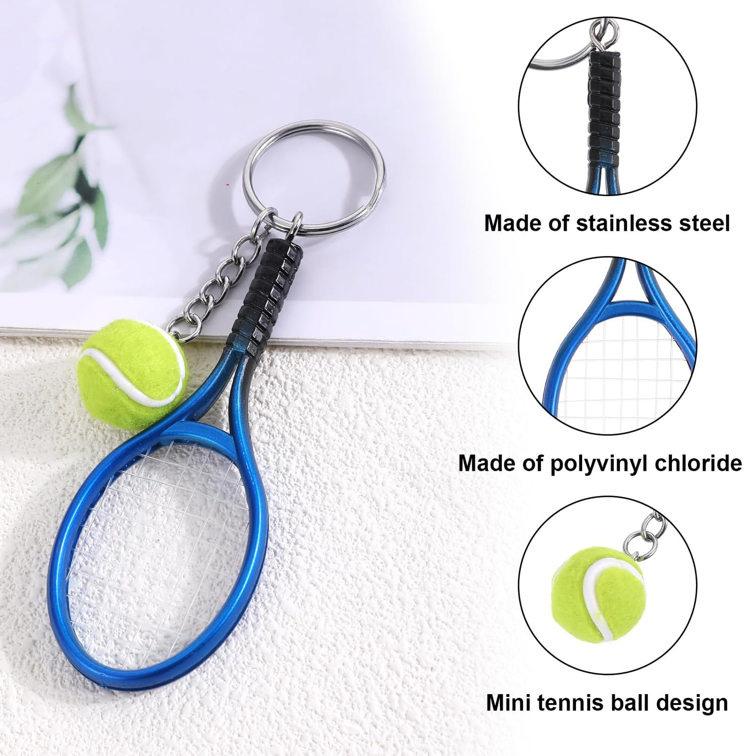 Llavero Raqueta de Tenis con Mini Pelota, Accesorio Decorativo para Coche